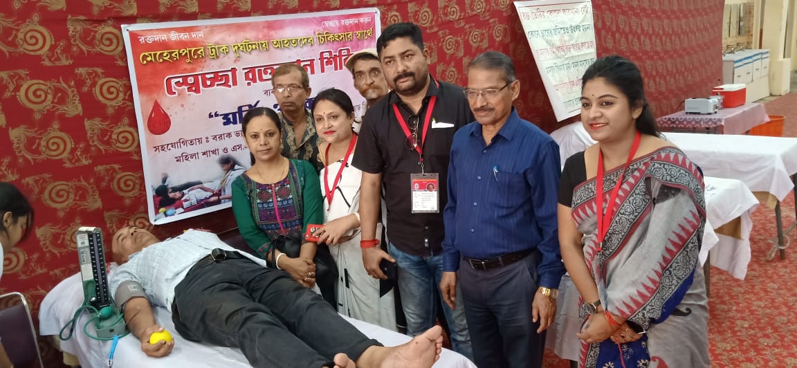 Silchar MLA Dilip Paul donating blood
